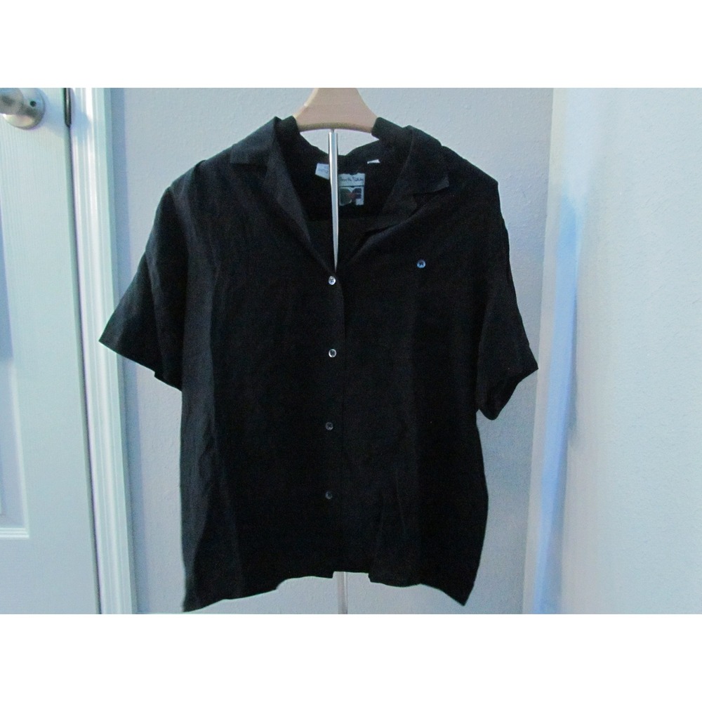 Diane von Furstenberg Silk Shirt L Black Vintage Short Sleeve Hong Kong